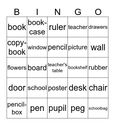 school Bingo Card