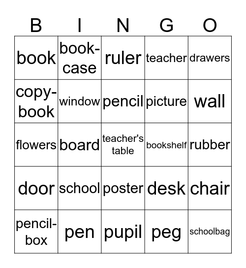 school Bingo Card