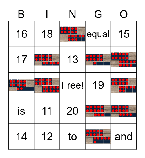 Numbers 11-20 Bingo Card