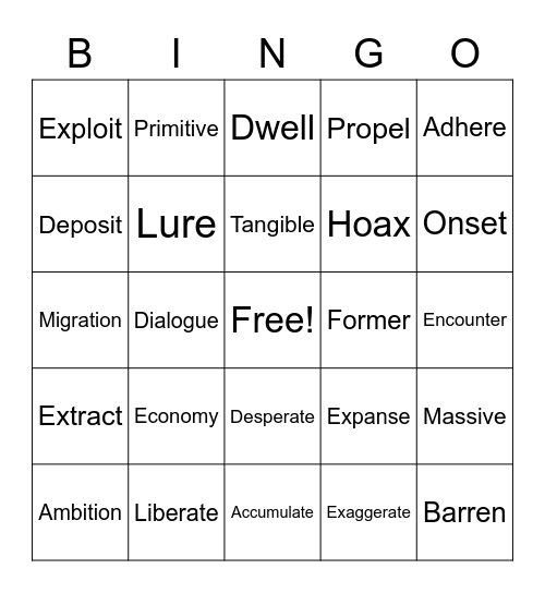 Vocabulary Bingo Card