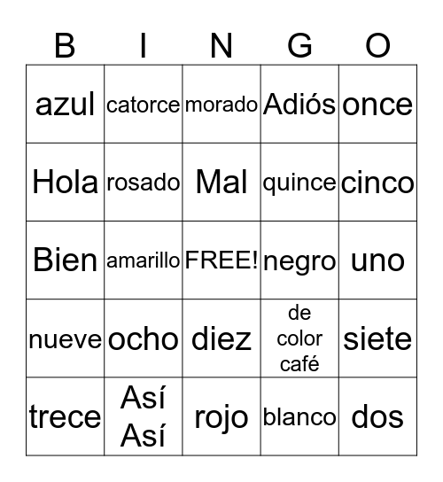 3rd Grade Color / Number Bingo Card