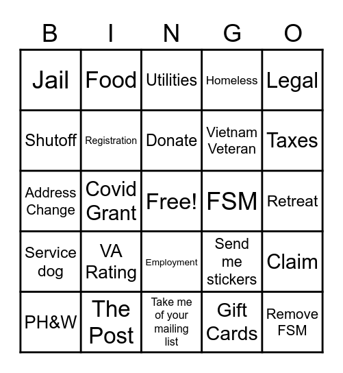 RC Bingo Card