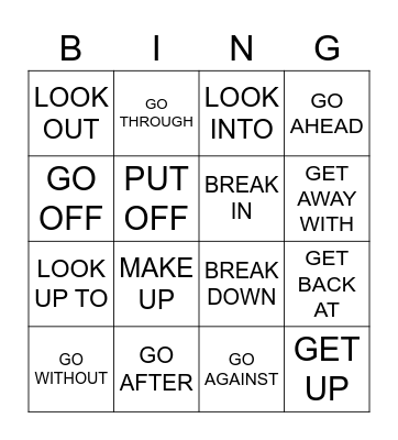 Phrasal Verbs Bingo Card