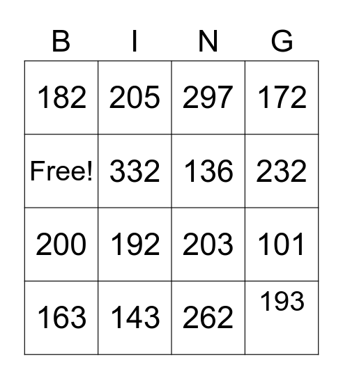 Addition w/ Regrouping Bingo Card