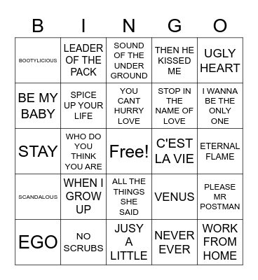 girlbands Bingo Card