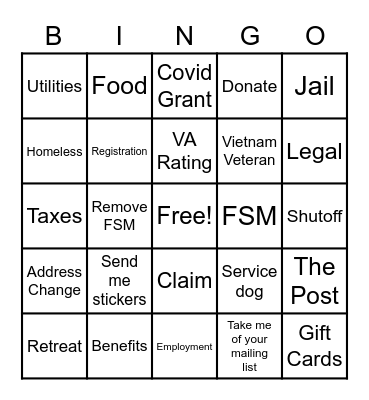 RC Bingo Card