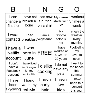 Getting to Know You Bingo  Bingo Card