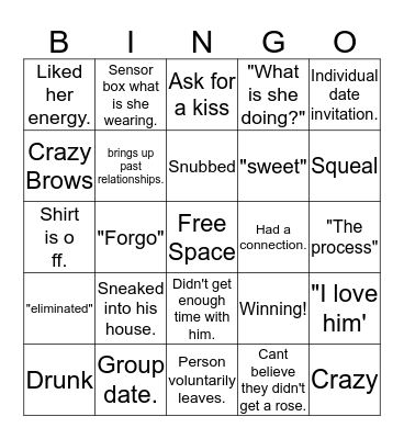 Bachelor Bingo Card