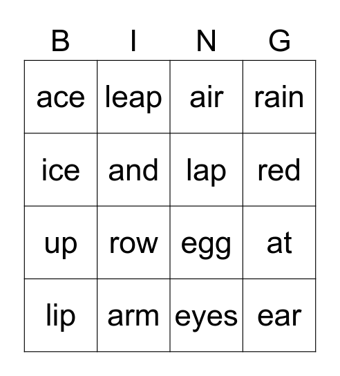 Deletion of Initial Sounds Bingo Card
