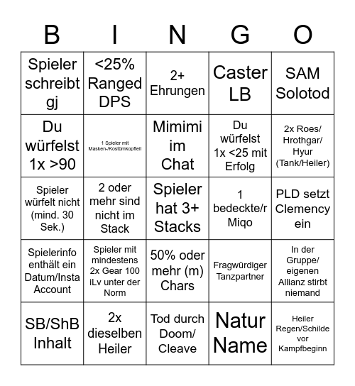 Bingo B Bingo Card