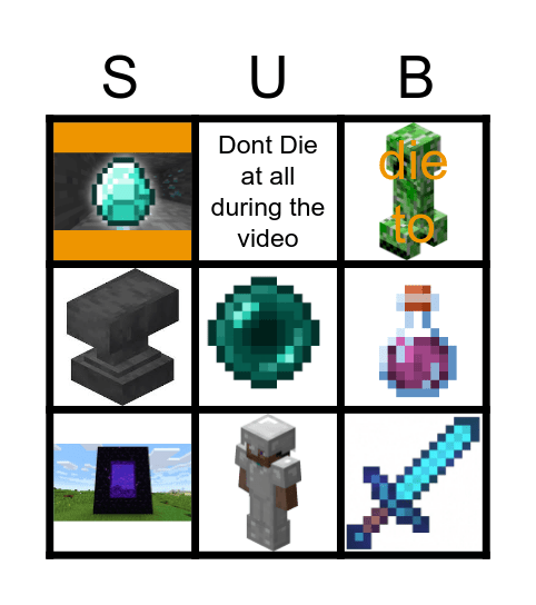 The Minecraft Bingo For Videos Bingo Card