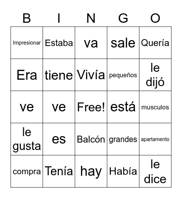 Past Tense Vocabulary Bingo Card