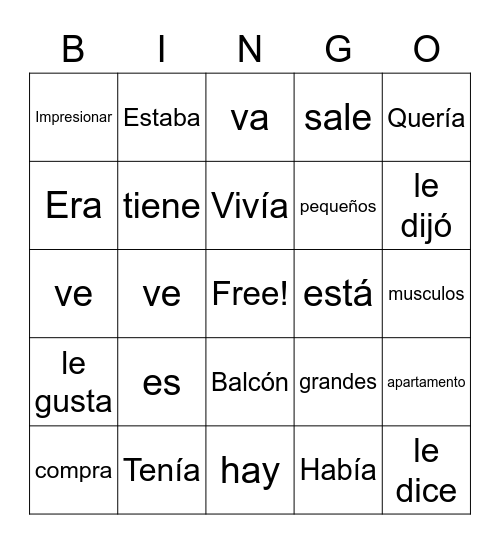 Past Tense Vocabulary Bingo Card