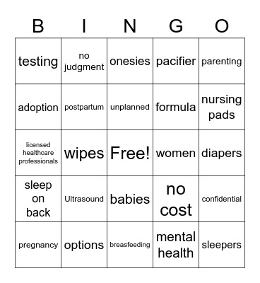 Women's Health Bingo Card
