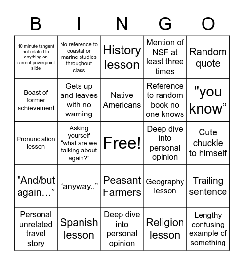 David Bingo Card