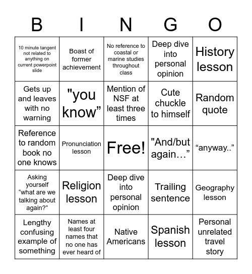 David Bingo Card