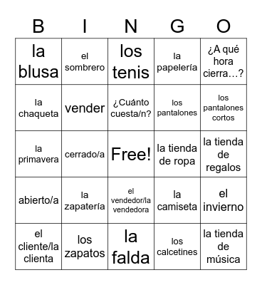 U3D1/2 Vocab Bingo Card