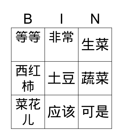 Lesson 8 Text 1 Bingo Card