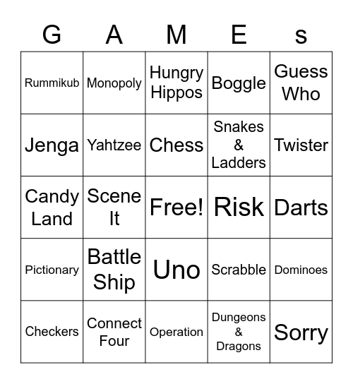 BOARD GAMES BINGO Card