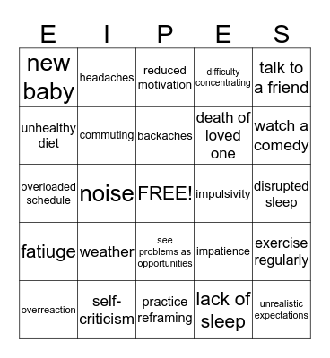 Stress Bingo Card