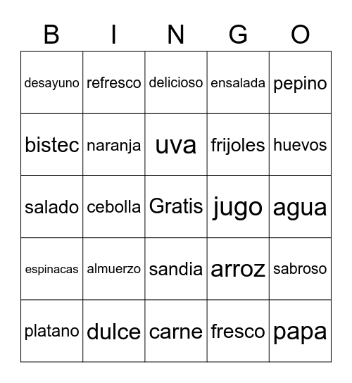 Comida Bingo Card