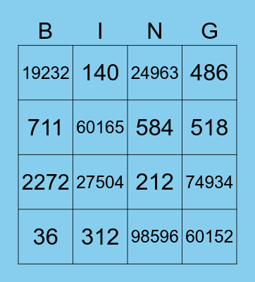 Multiplication by 1 digit factor Bingo Card