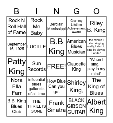 B.B. KING Bingo Card