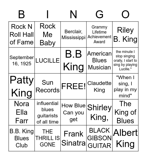 B.B. KING Bingo Card