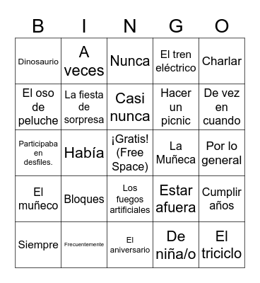 Bingo: Cuando éramos niños Bingo Card