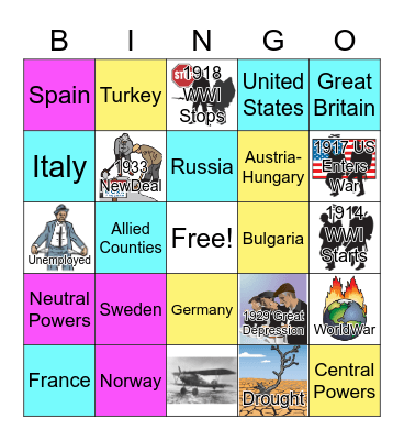 WWI Bingo Card