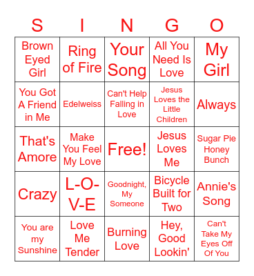 LOVELY SINGO Bingo Card
