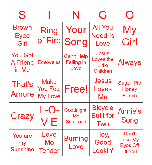 LOVELY SINGO Bingo Card