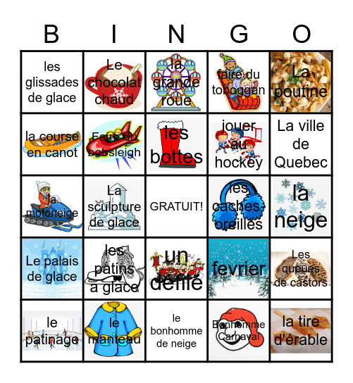 Carnaval de Quebec Bingo Card