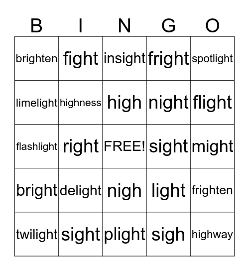 igh Bingo Card