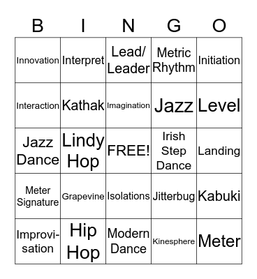 Grapevine-Modern dance Bingo Card