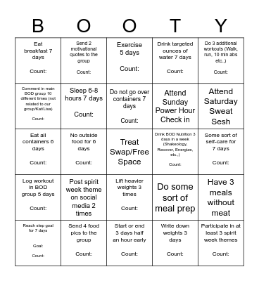 The Booty Bunch! Bingo Card