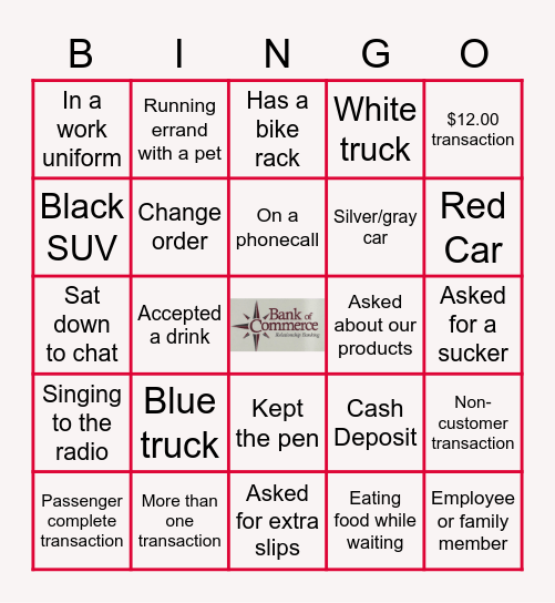 Bank of Commerce Bingo Card