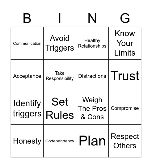 Boundaries Bingo Card