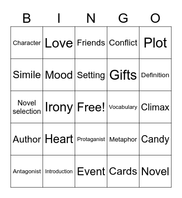 Valentine's Day ELA Bingo Card