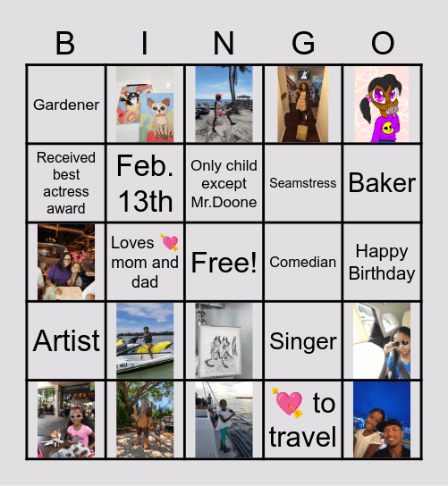 Mia's 11th Birthday Bingo Card