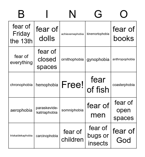 The Sum of All Fears Bingo Card