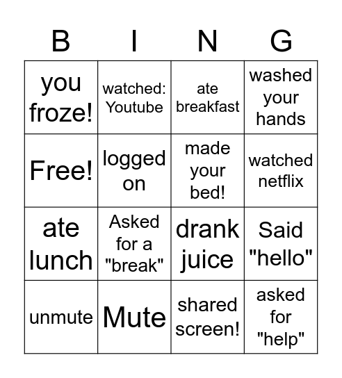 Telehealth Bingo Card