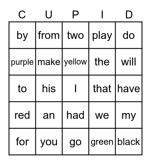 CUPID BINGO Card