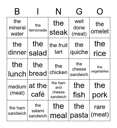 Vocabulary pages 196-197 (French 1B 2020-2021) Bingo Card