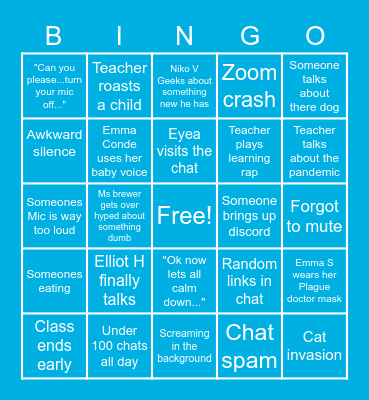 Zoom bingo for my friends Bingo Card
