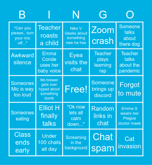 Zoom bingo for my friends Bingo Card