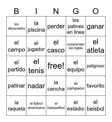 espanol Bingo Card