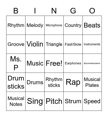 MusicalFast Bingo Card