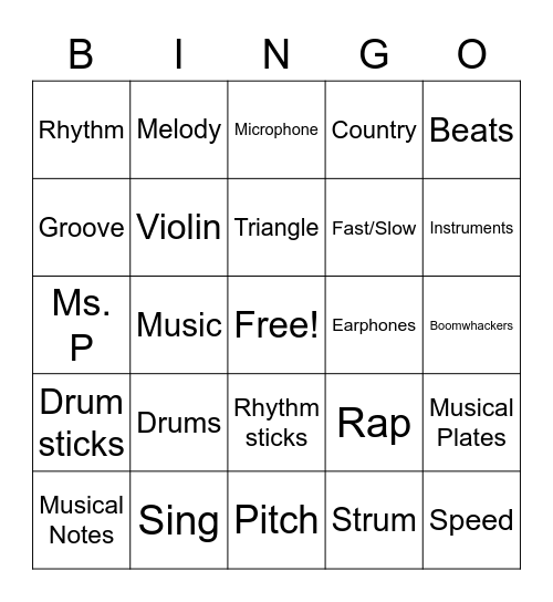 MusicalFast Bingo Card