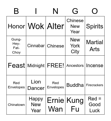 Lion Dancer Bingo Card